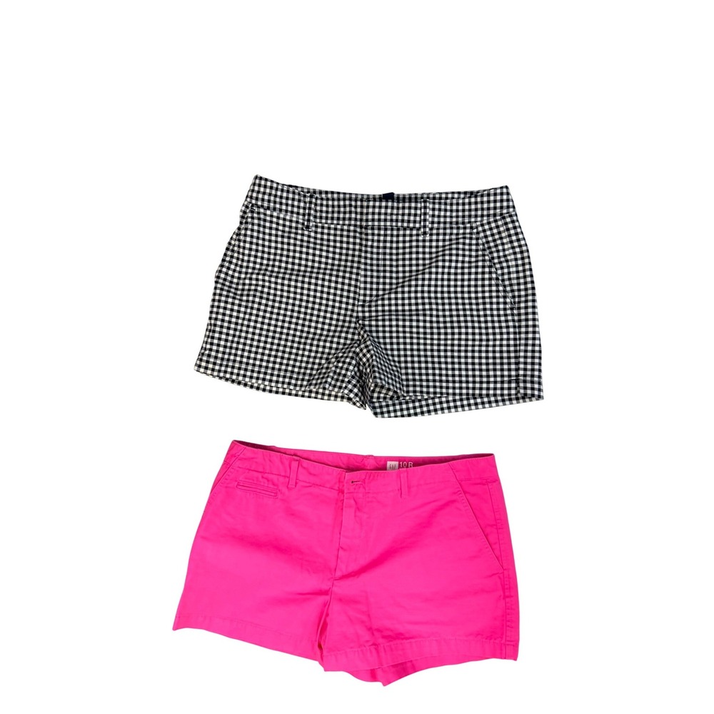 Gap Shorts Bundle Womens Sz 10 Chino Mid Rise Neon Pink Gingham Summer Preppy